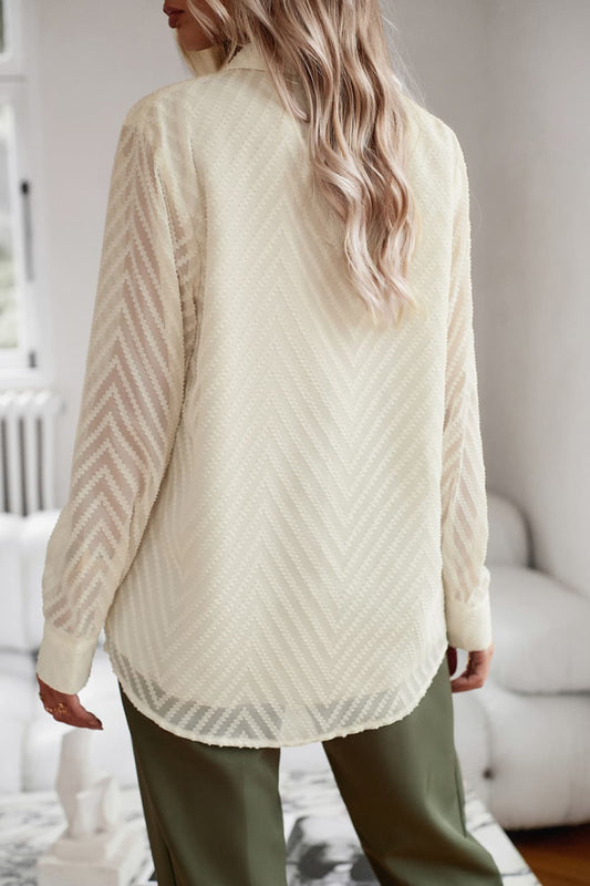 Collared Neck Long Sleeve Pocketed Shirt Trendsi