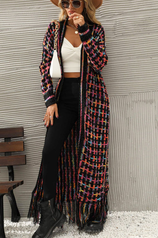 Multicolored Open Front Fringe Hem Cardigan Trendsi