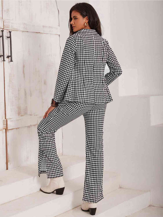 Checkered Blazer & Slit Pants Set Trendsi