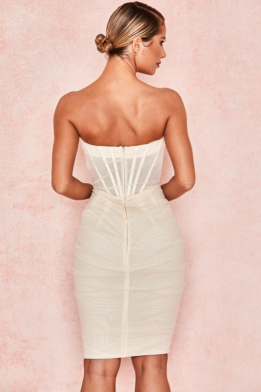 CHIC ELEGANT CORSET MINI DRESS-WHITE ACLOSY