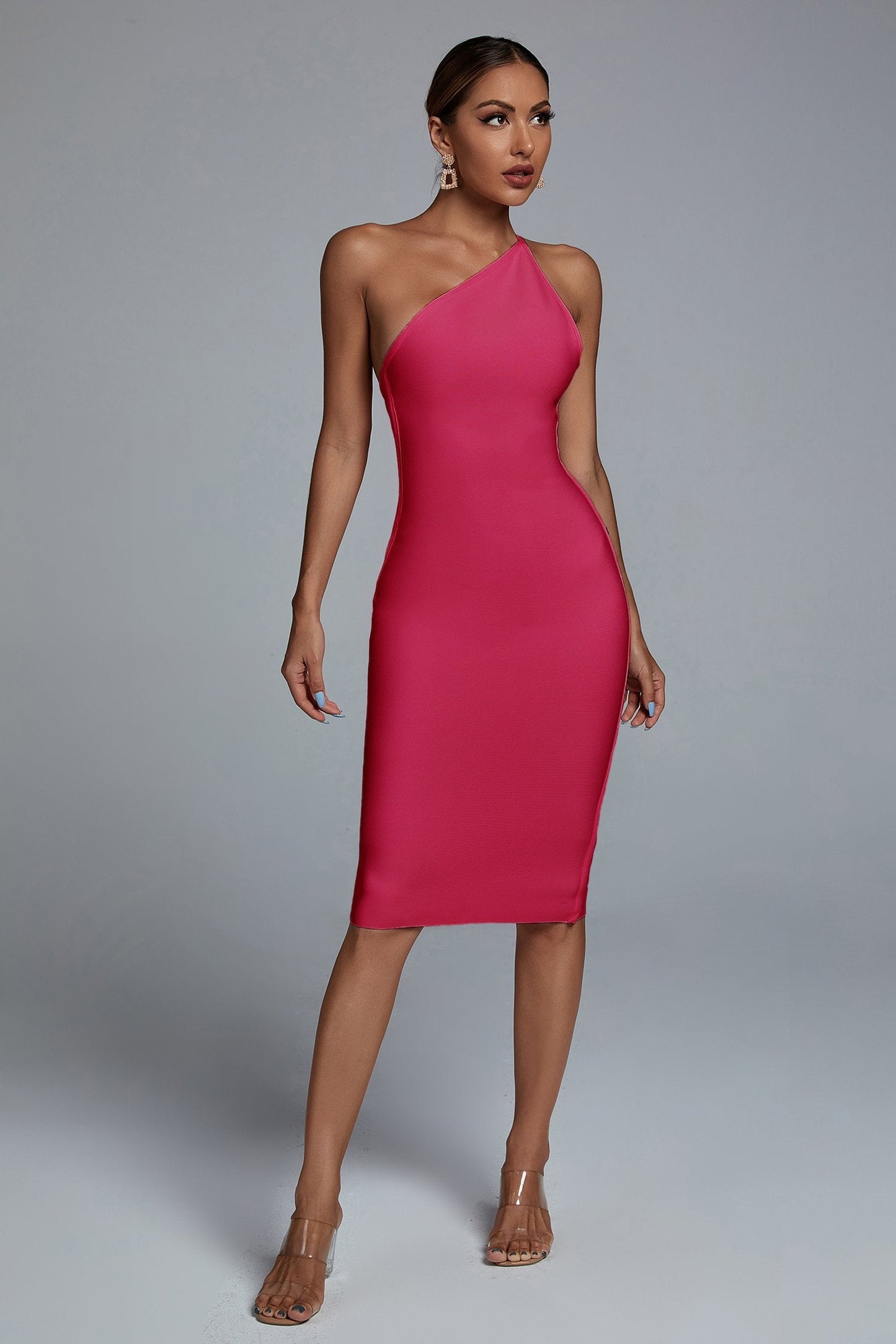 Lura One Shoulder Midi Cocktail Dress aclosy
