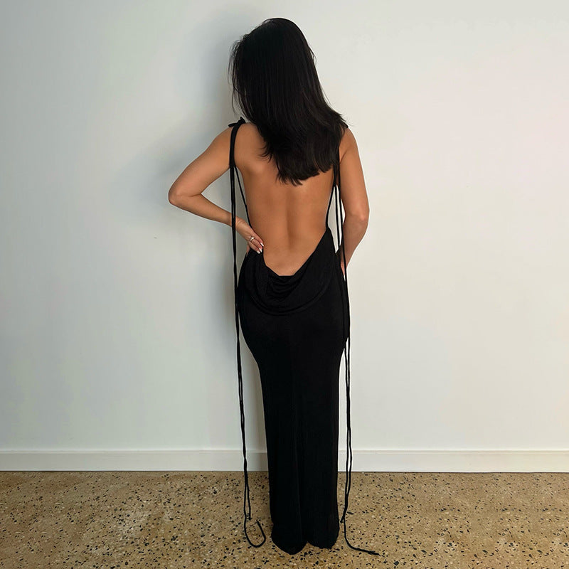 halter sling dress New Summer Amazon Hot Sexy Hollow Halter Sling Dress