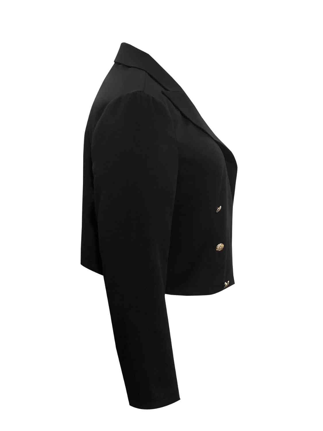 Plus Size Buttoned Lapel Collar Long Sleeve Blazer Trendsi