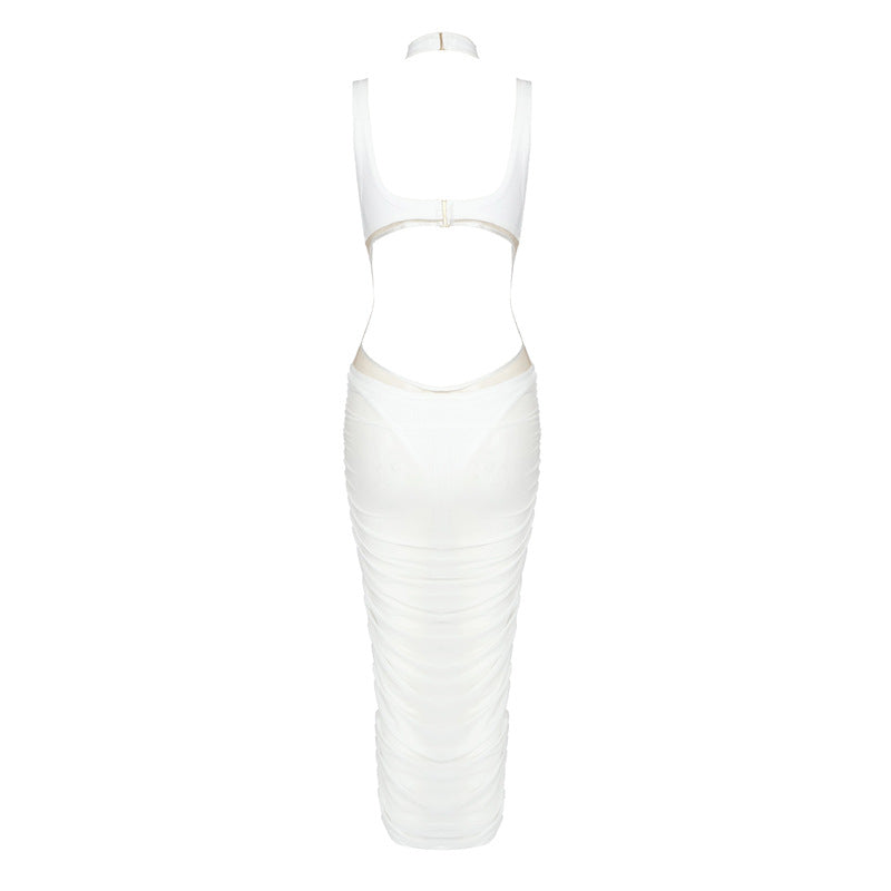 Kaira Cutout Mesh Midi Bandage Dress-White aclosy