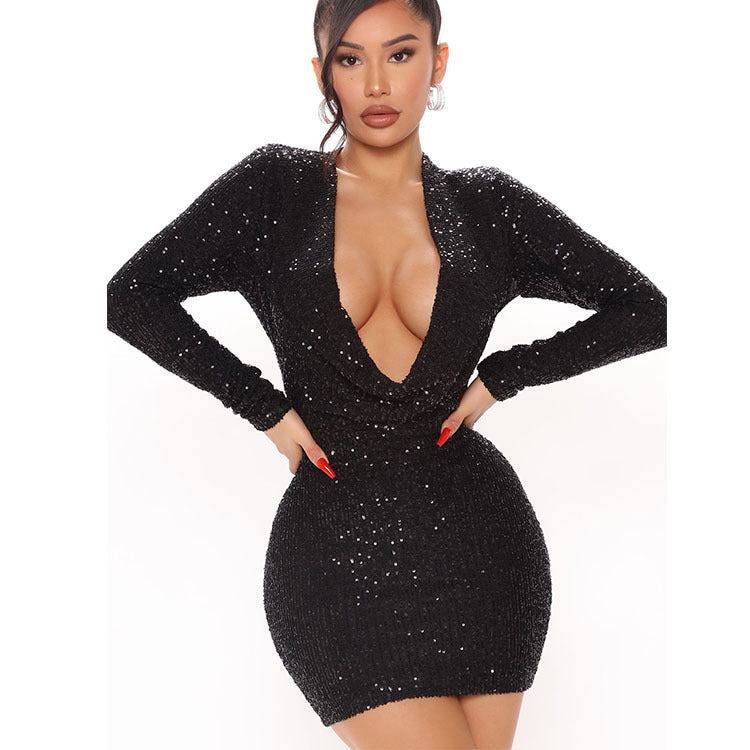 Mini Swing Collar Party Dress-Black aclosy