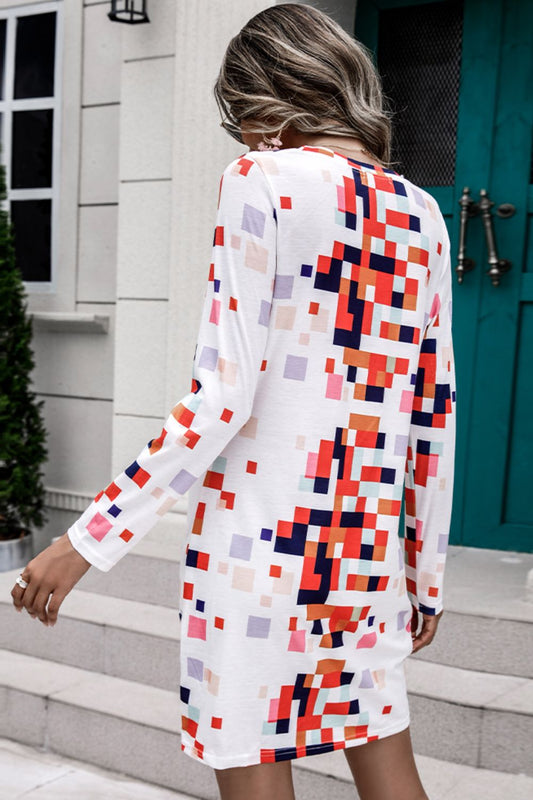 Rainbow Checker Twisted Long Sleeve Dress Trendsi