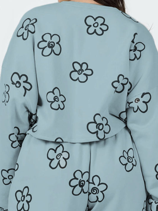 Floral Dropped Shoulder Sweatshirt and Shorts Set Trendsi