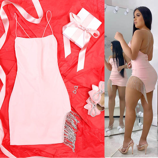 Solid Color Sling Knitted Tight Skirt aclosy