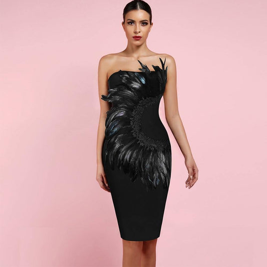 Elite Chest Feather Stitching Bandage Dress aclosy