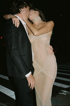 Elegant Strapless Shiny Backless Dress aclosy