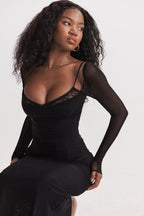 Mesh Stitching Lace Mid-length Dress Aclosy