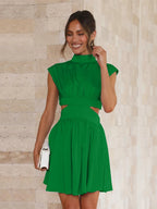 Cutout Ruched Mock Neck Mini Dress Trendsi