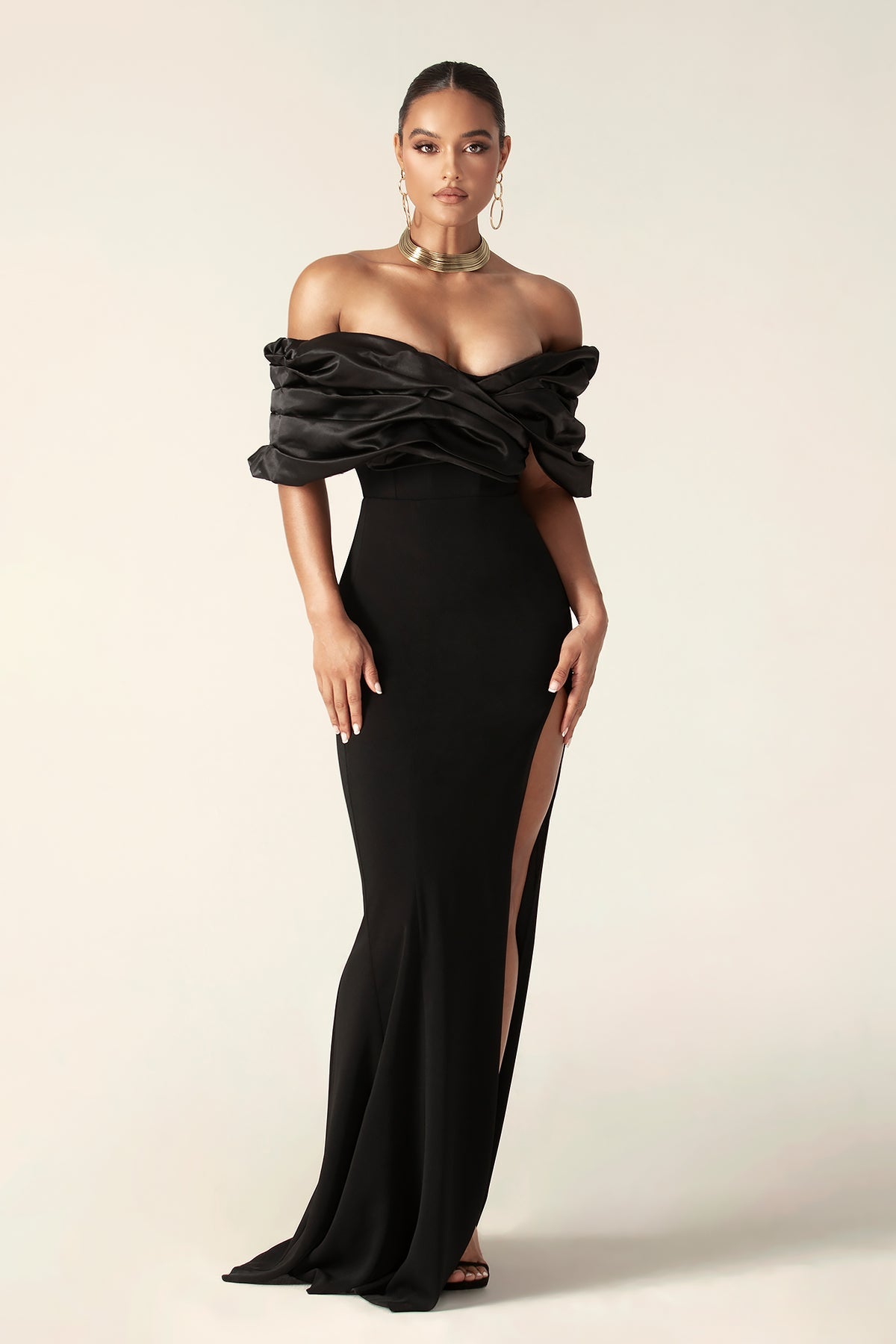 Women's Off-shoulder Split Ruffle Hip Dress Aclosy
