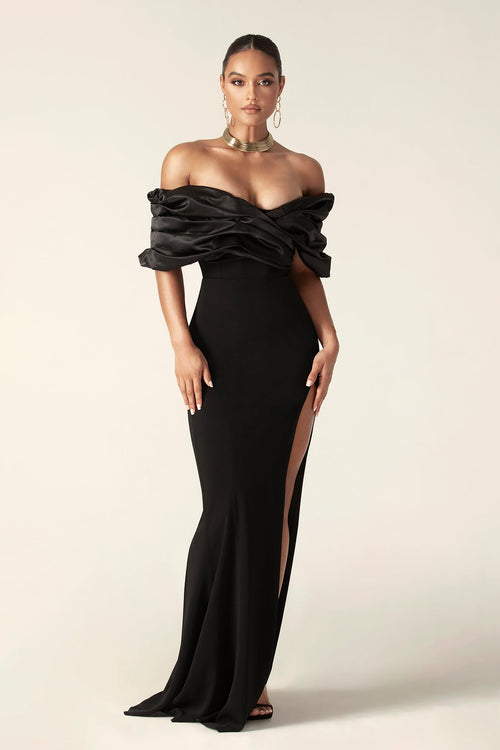 Women's Off-shoulder Split Ruffle Hip Dress Aclosy