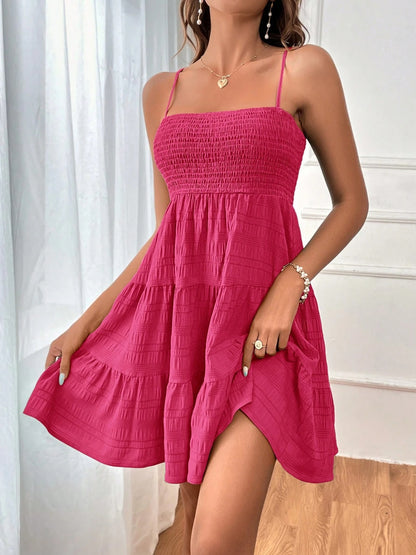 Smocked Tiered Sleeveless Mini Dress Trendsi