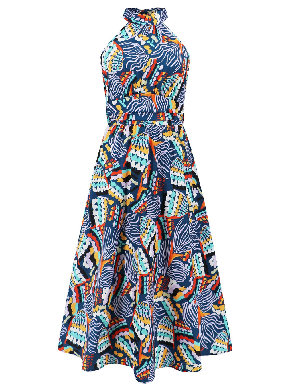 Ruched Printed Halter Neck Sleeveless Dress Trendsi