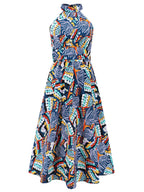 Ruched Printed Halter Neck Sleeveless Dress Trendsi