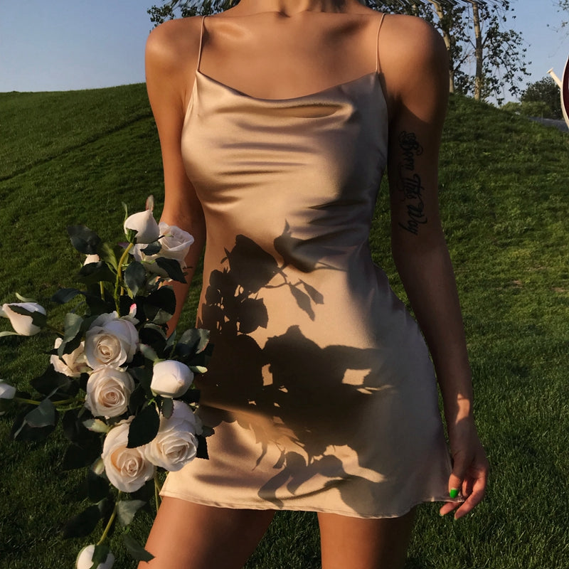 Champagne Banquet Dress Split Suspender Skirt Aclosy