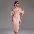 Off-neck Feather Women's Dress Aclosy