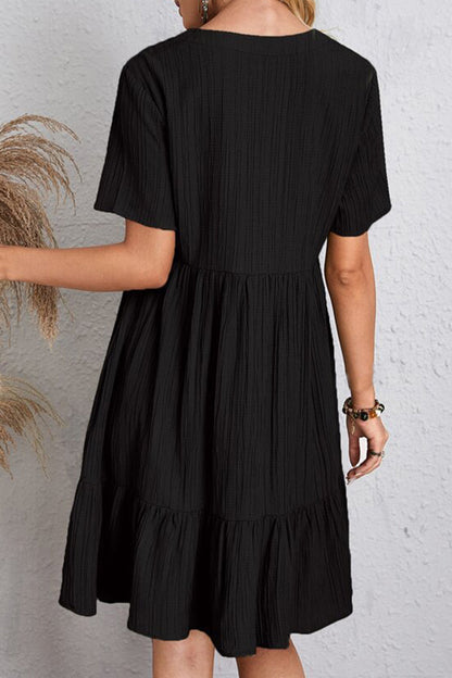 Full Size Ruched V-Neck Short Sleeve Dress Trendsi