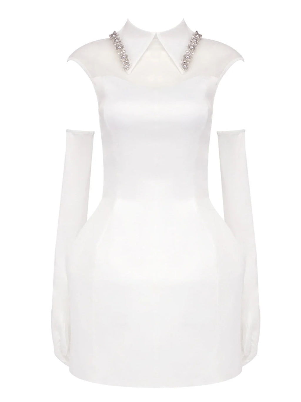 YARNA SATIN MINI DRESS-WHITE