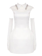 YARNA SATIN MINI DRESS-WHITE