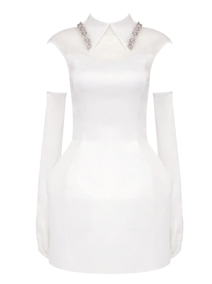 YARNA SATIN MINI DRESS-WHITE