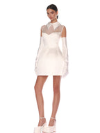 YARNA SATIN MINI DRESS-WHITE