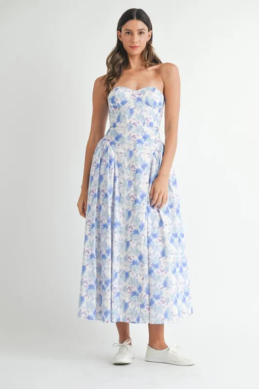 MABLE Sweetheart Neckline Floral Printed Midi Dress