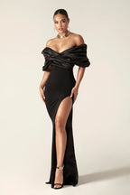 Women's Off-shoulder Split Ruffle Hip Dress Aclosy