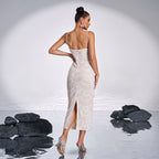 Hollow-out Camisole Beads Banquet Evening Dress Aclosy
