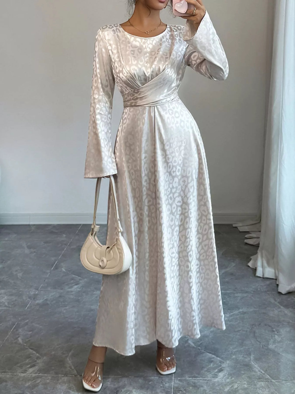 Leopard Long Sleeve Tie Back Maxi Dress