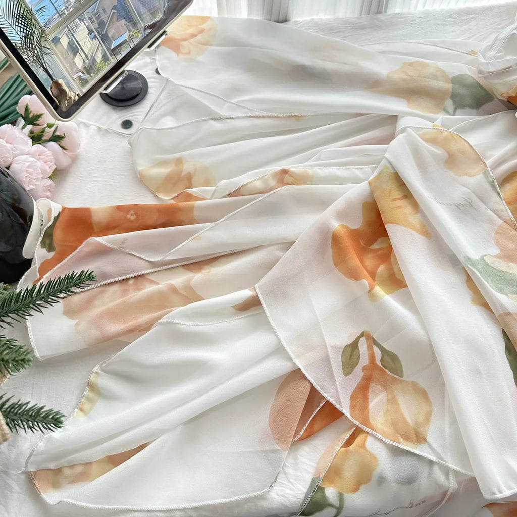 Coraline Backless Floral Chiffon Maxi Dress - White