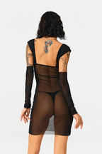 2022 New Solid Color Hood Wrapped Chest Long -sleeved Mesh High Waist Bag Hip Mid Skirt aclosy