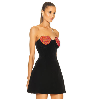 Velvet Dress Female Heart-shaped Hot Girl Niche Dress Dress Aclosy