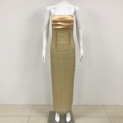 Elegant Sequins Beads Light Luxury Sleeveless Tube Top Dress aclosy