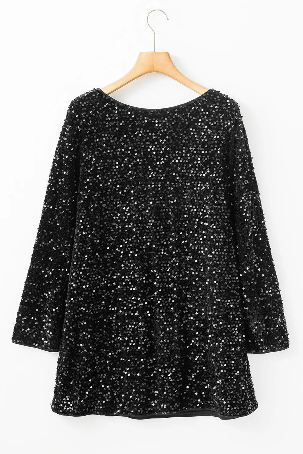 Sequin Round Neck Long Sleeve Mini Dress Trendsi