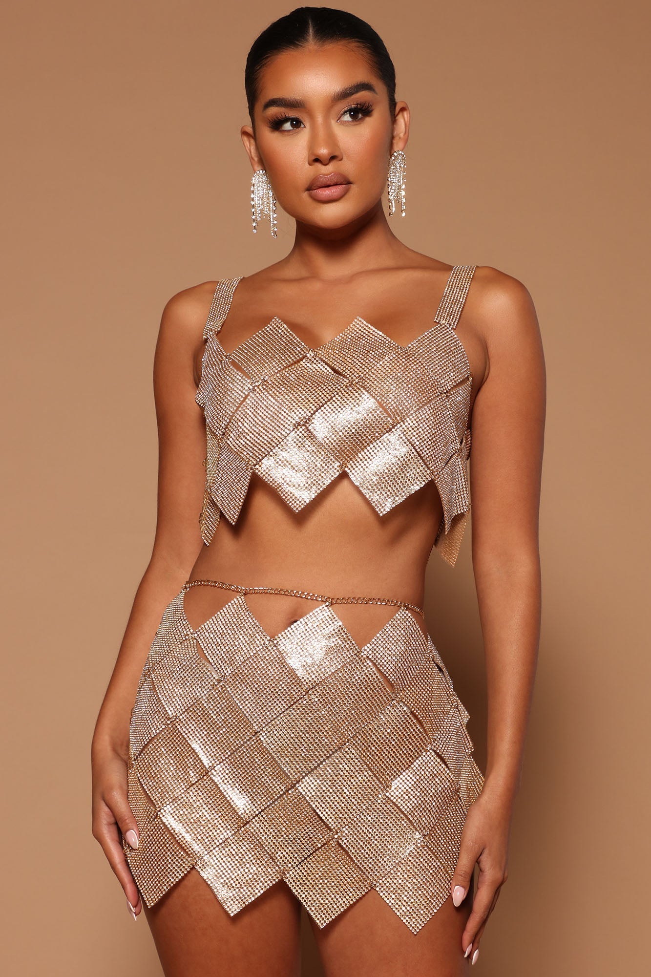 Women's Fashion Full Diamond Rhinestone Splicing Dress Aclosy