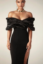 Women's Off-shoulder Split Ruffle Hip Dress Aclosy