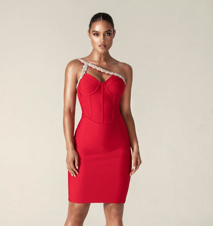 Chic one shoulder crystal cocktail Dress aclosy
