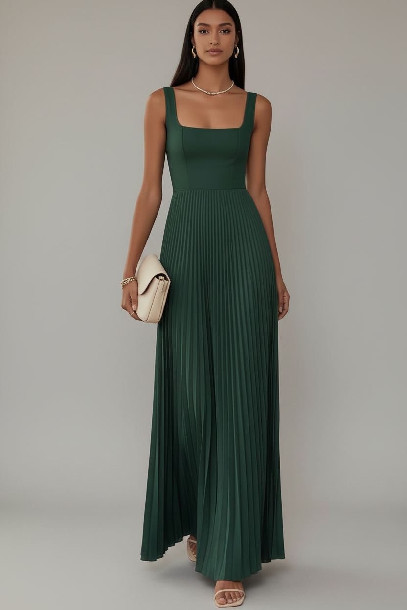 WELANA ELEGANT PLEATED MAXI DRESS