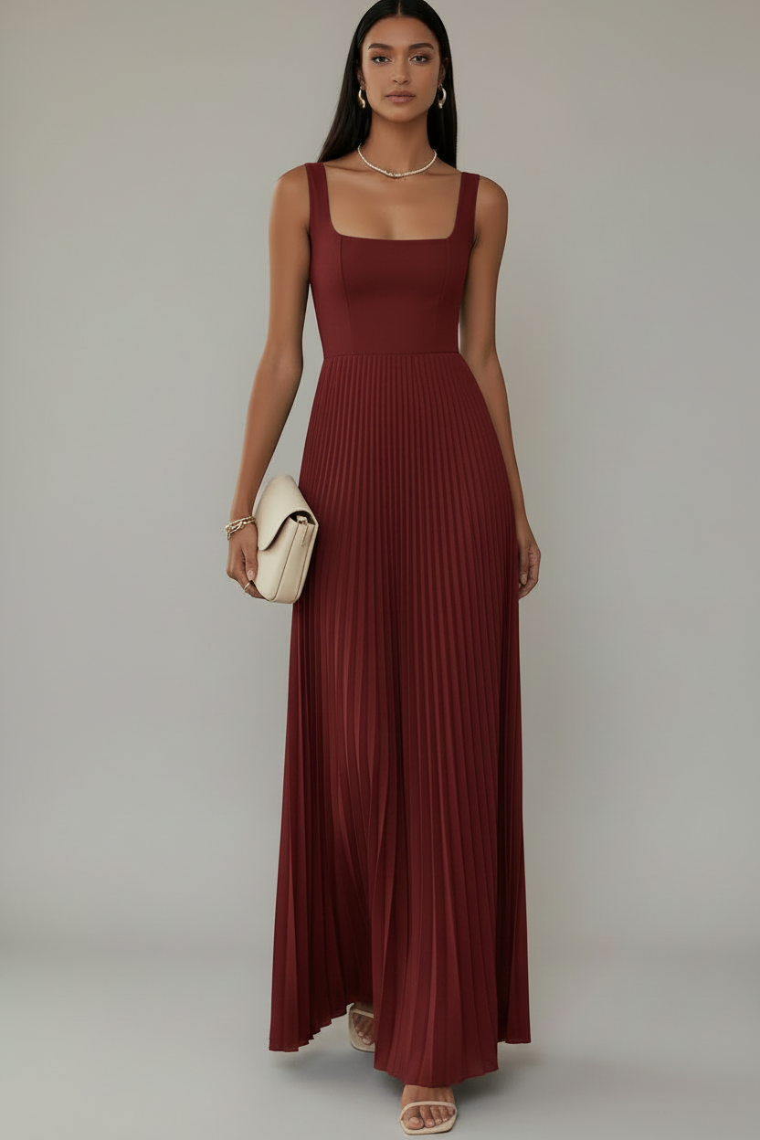 WELANA ELEGANT PLEATED MAXI DRESS