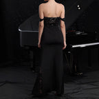 Off-shoulder Lace Stitching Evening Dress aclosy
