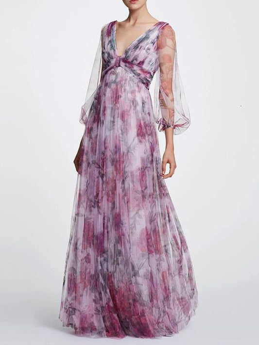 Women's Fashion Temperament Printed Chiffon Dress aclosy