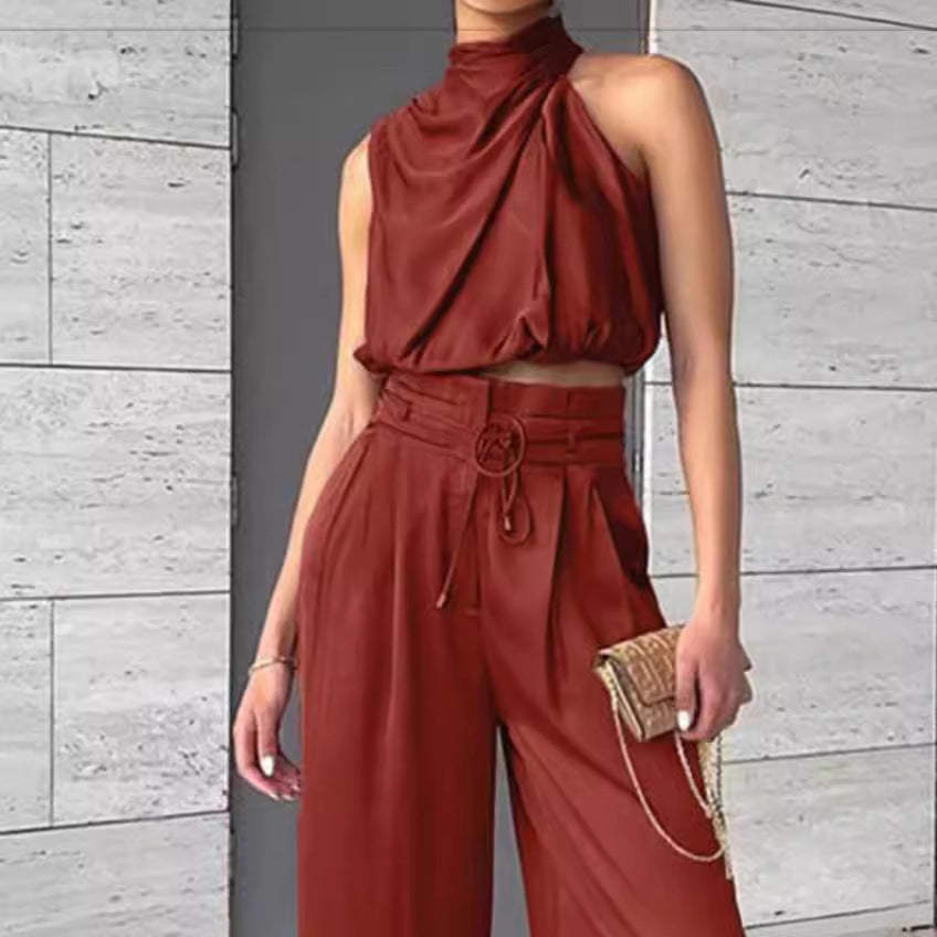 Sashi Suits Casual Sleeveless Midriff-baring sets