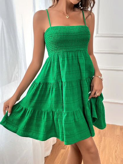 Smocked Tiered Sleeveless Mini Dress Trendsi