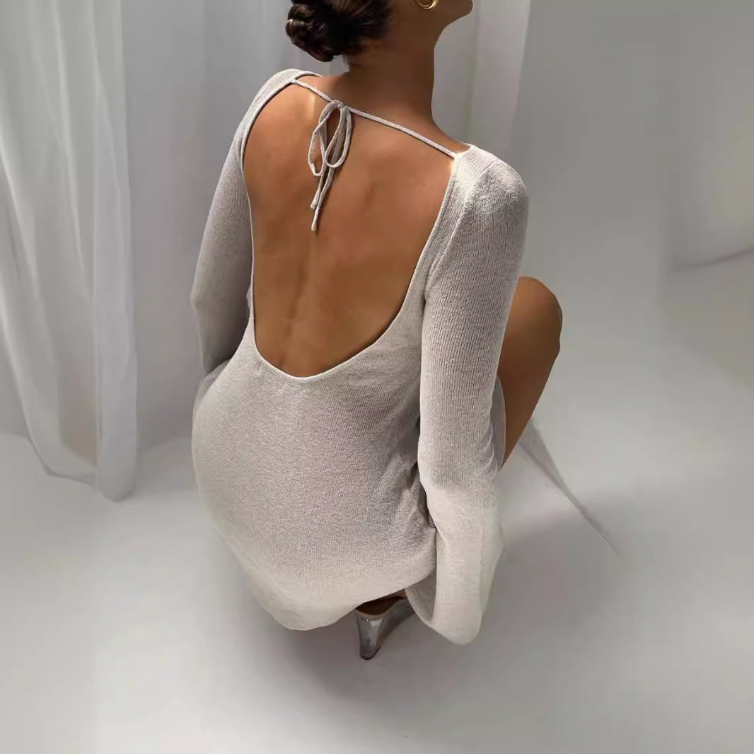 Tery Elegant Backless Knitted Mini Dress