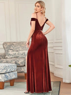 Chic Velvet Spaghetti Strap High Slit  Dress