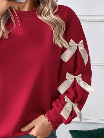 Perfee Bow Round Neck Long Sleeve Sweatshirt Trendsi