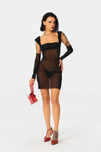 2022 New Solid Color Hood Wrapped Chest Long -sleeved Mesh High Waist Bag Hip Mid Skirt aclosy